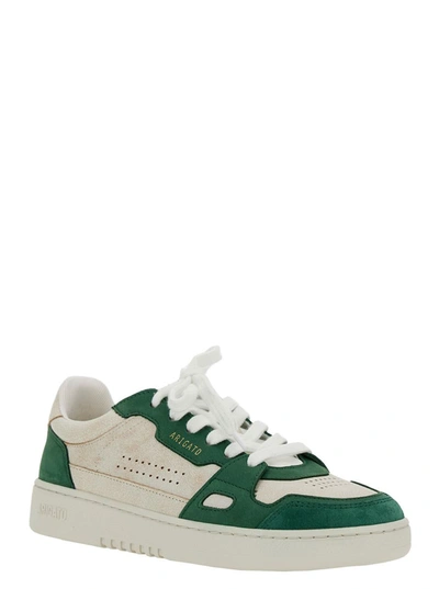 Shop Axel Arigato 'dice Low' Green And White Low Top Sneakers With Embossed Logo And Vintage Effect In Leather Woman