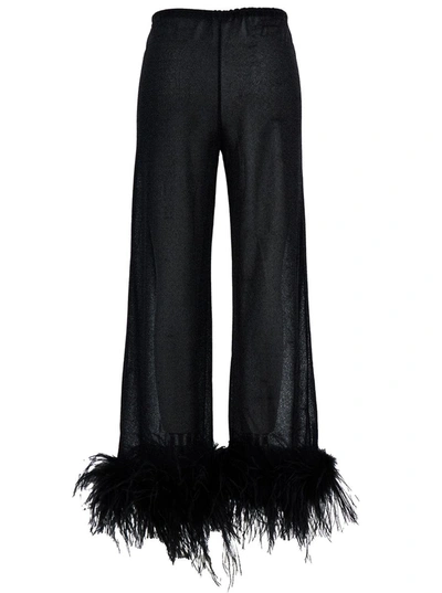 Shop Oseree 'lumière Plumage' Black Pants With Feathers And Drawstring In Polyamide Blend Woman