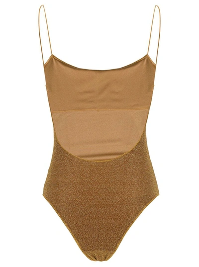 Shop Oseree 'lumière Maillot' Gold Swimsuit With Open Back In Lurex Woman In Grey