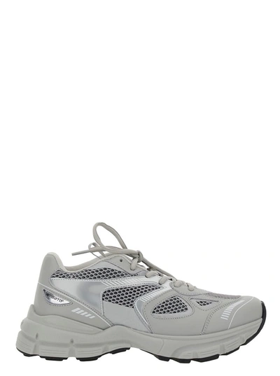 Shop Axel Arigato 'marathon Runner' Grey Low Top Sneakers With Reflective Details In Leather Blend Woman