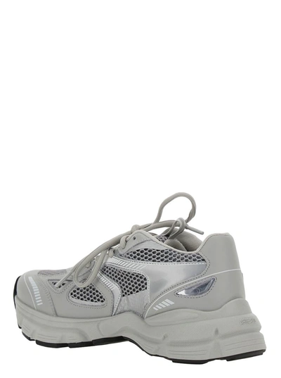 Shop Axel Arigato 'marathon Runner' Grey Low Top Sneakers With Reflective Details In Leather Blend Woman