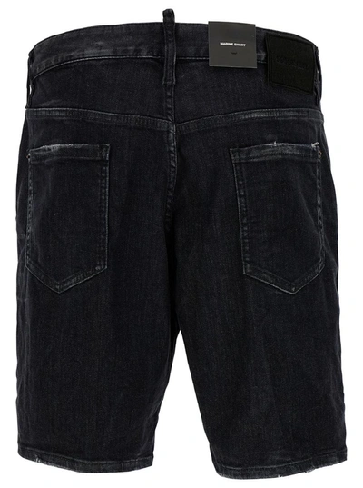 Shop Dsquared2 'marine' Black Bermuda Shorts With Logo Patch In Stretch Cotton Denim Man