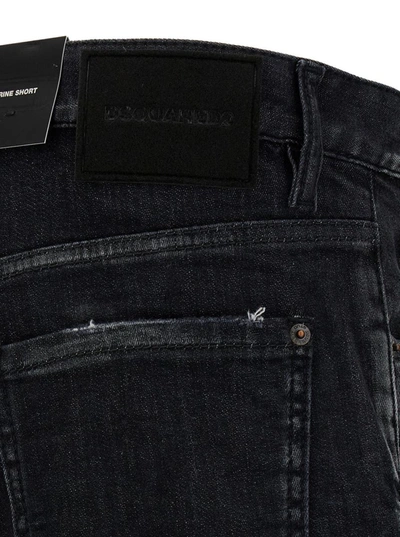 Shop Dsquared2 'marine' Black Bermuda Shorts With Logo Patch In Stretch Cotton Denim Man