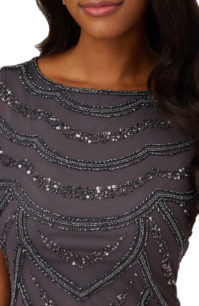 Shop Adrianna Papell Beaded Cocktail Dress In Gunmetal