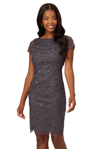 Shop Adrianna Papell Beaded Cocktail Dress In Gunmetal