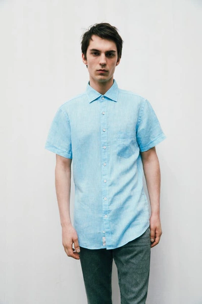 Shop Rodd & Gunn Ellerslie Short Sleeve Linen Button-up Shirt In Iris