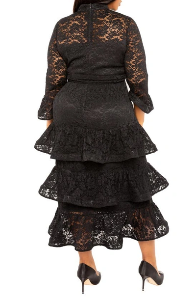 Buxom Couture Tiered Lace Long Sleeve Maxi Dress In Black