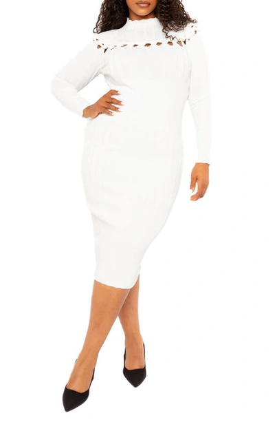 Shop Buxom Couture Knot Detail Long Sleeve Sweater Dress In Ivory