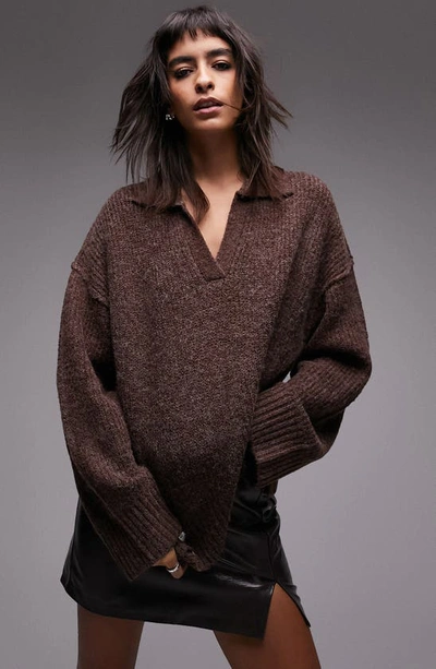 Shop Topshop Collar Sweater In Brown
