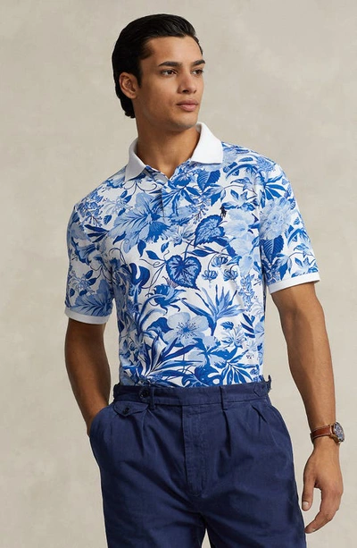 Shop Polo Ralph Lauren Floral Mesh Polo In Jardin Floral/ White