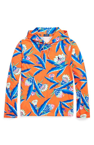 Shop Polo Ralph Lauren Floral Cotton Jersey Hoodie In Bonheur Floral/ Orange