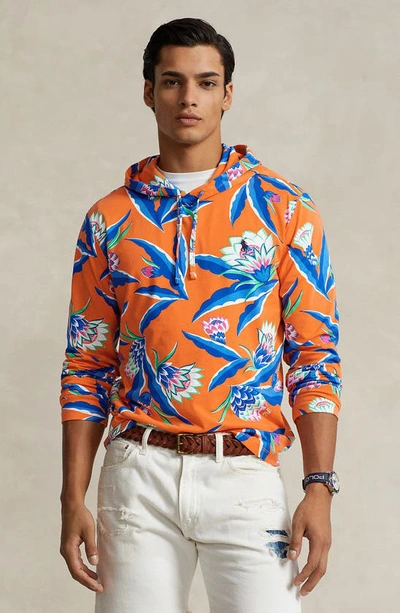 Shop Polo Ralph Lauren Floral Cotton Jersey Hoodie In Bonheur Floral/ Orange