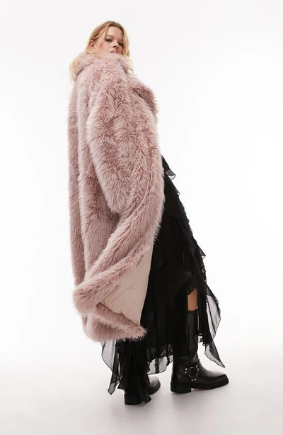 Shop Topshop Faux Fur Longline Coat In Pink
