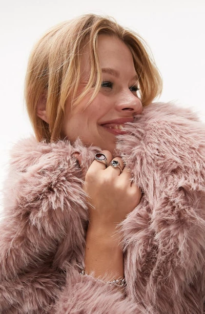 Shop Topshop Faux Fur Longline Coat In Pink