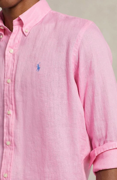 Shop Polo Ralph Lauren Piece Dyed Linen Button-down Shirt In Harbor Pink