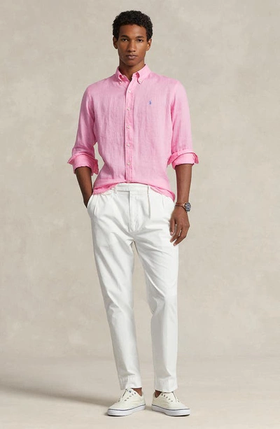 Shop Polo Ralph Lauren Piece Dyed Linen Button-down Shirt In Harbor Pink