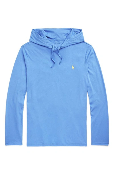 Shop Polo Ralph Lauren Logo Hooded Long Sleeve T-shirt In Summer Blue