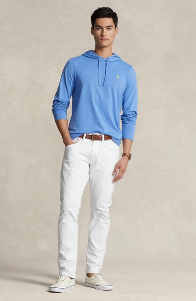 Shop Polo Ralph Lauren Logo Hooded Long Sleeve T-shirt In Summer Blue