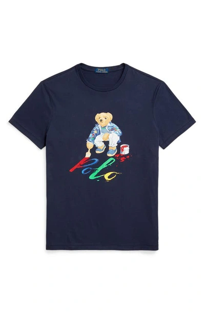 Shop Polo Ralph Lauren Polo Bear Cotton Jersey T-shirt In Cruise Navy Paint Bear