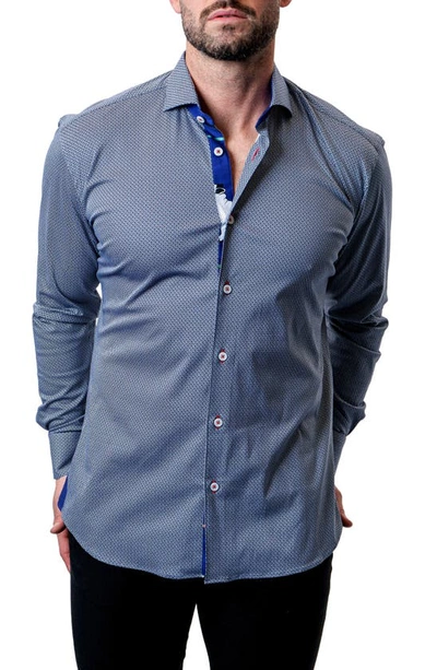 Shop Maceoo Einstein Micro Cube Blue Contemporary Fit Button-up Shirt