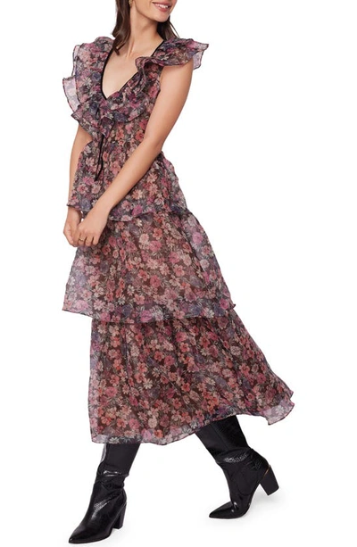 Shop Lost + Wander Botanique Floral Ruffle Tiered Dress In Black-floral
