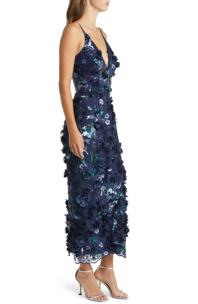 Shop Helsi Norah Sequin Floral Gown In Navy Floral