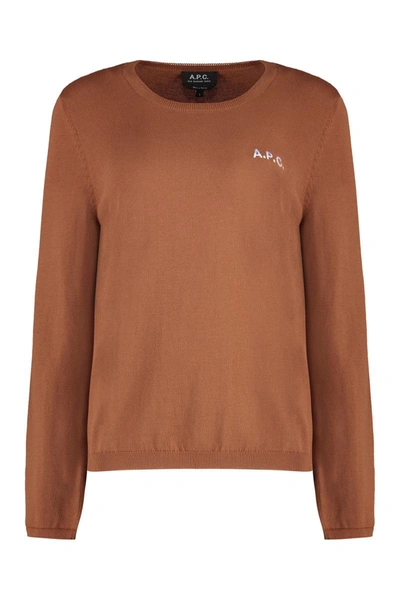 Shop Apc A.p.c. Albane Cotton Crew-neck Sweater In Brown