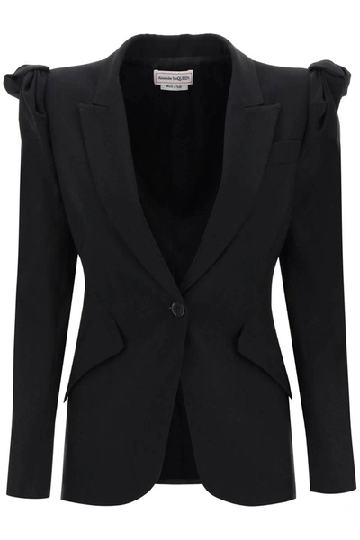 Shop Alexander Mcqueen Jacket With Knotted Shoulders In Black