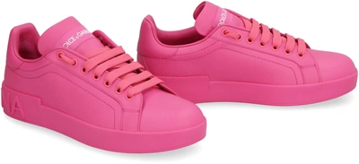 Shop Dolce & Gabbana Portofino Leather Sneakers In Pink