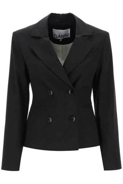 Shop Ganni Shaped Double-breasted Jacket In Black