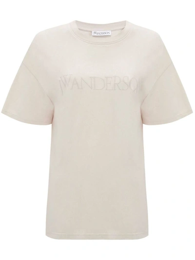Shop Jw Anderson J.w. Anderson Logo-embroidered Cotton T-shirt In Beige