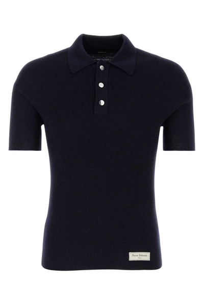 Balmain Polo With Logo Patch In Blue