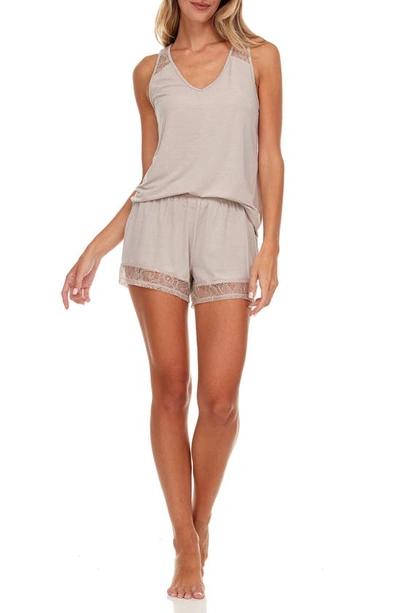 Shop Flora Nikrooz Flora By   Frances Lace Trim Tank & Shorts 2-piece Pajama Set In Beige