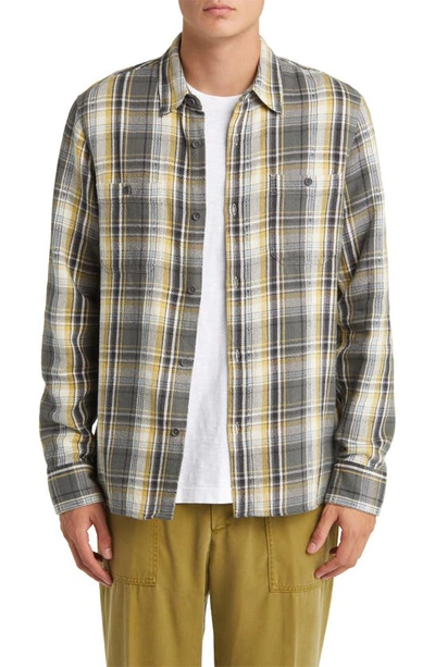 Shop Officine Generale Ahmad Plaid Button-up Overshirt In Olive/ Ecru/ Mustard