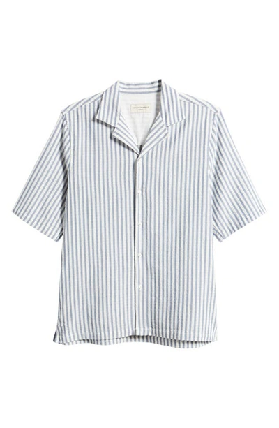 Shop Officine Generale Eren Stripe Short Sleeve Cotton Button-up Shirt In White/ Navy
