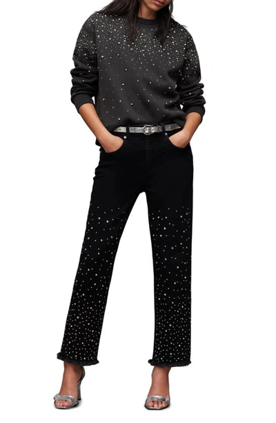 Shop Allsaints Pippa Crystal Embellished Sweatshirt In Washed Black