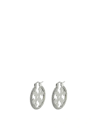 Shop Tory Burch Logo Earrings In Silver