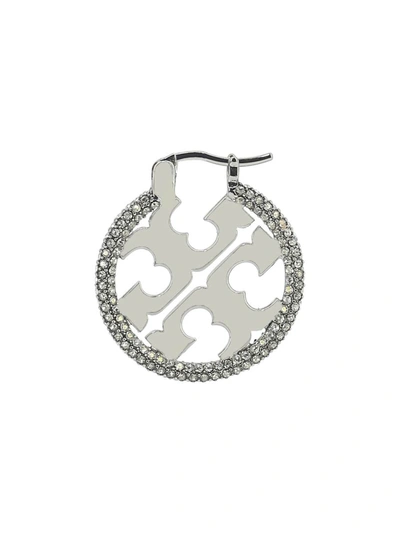 Shop Tory Burch Logo Earrings In Silver