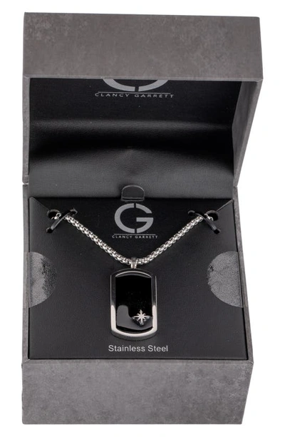 Shop Clancy Garrett Onyx Dog Tag Necklace In Silver