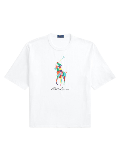 Shop Polo Ralph Lauren Men's Colorblocked Big Pony Logo T-shirt In White