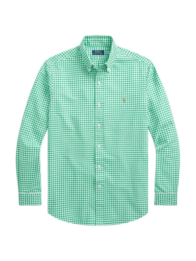 Shop Polo Ralph Lauren Men's Oxford Gingham Long-sleeve Sport Shirt In Summer Emerald White