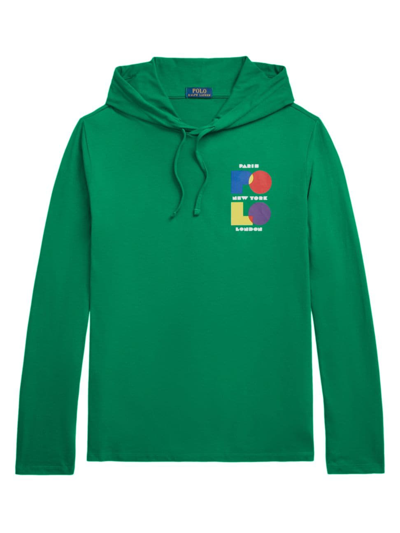 Shop Polo Ralph Lauren Men's Colorblocked Logo Hooded T-shirt In Green