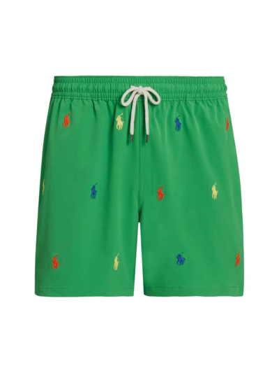 Shop Polo Ralph Lauren Men's Embroidered Pony Swim Trunks In Preppy Green
