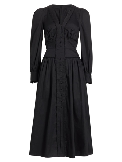 Shop Marchesa Women's  Rosa Tansy Poplin Midi-dress In Black