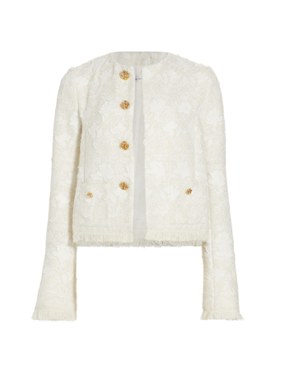 Shop Oscar De La Renta Women's Gardenia Embroidered Tweed Jacket In Ivory White