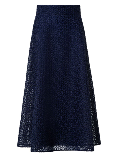 Shop Akris Women's Floral Embroidered Organza Midi-skirt In Navy