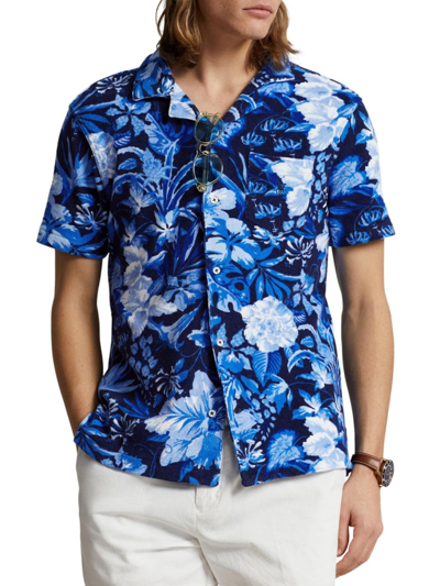 Shop Polo Ralph Lauren Men's Floral Cotton Terry Camp Shirt In Jardin Floral Navy