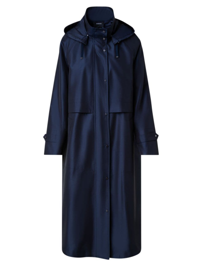 Shop Akris Women's Silk Taffeta Hooded Coat In Navy