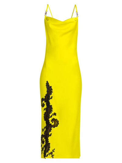 Shop Versace Women's Satin Filigree Column Dress In Yellow Black