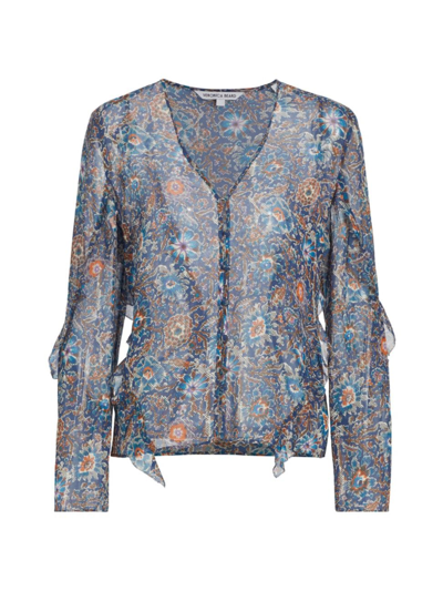 Shop Veronica Beard Women's Blanchett Floral Silk Blouse In Etched Floral Cerulean